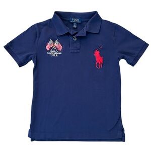 Ralph Lauren Big Pony Polo Boy Small Size 8 Navy US Flag Stars Eagle Mesh Shirt